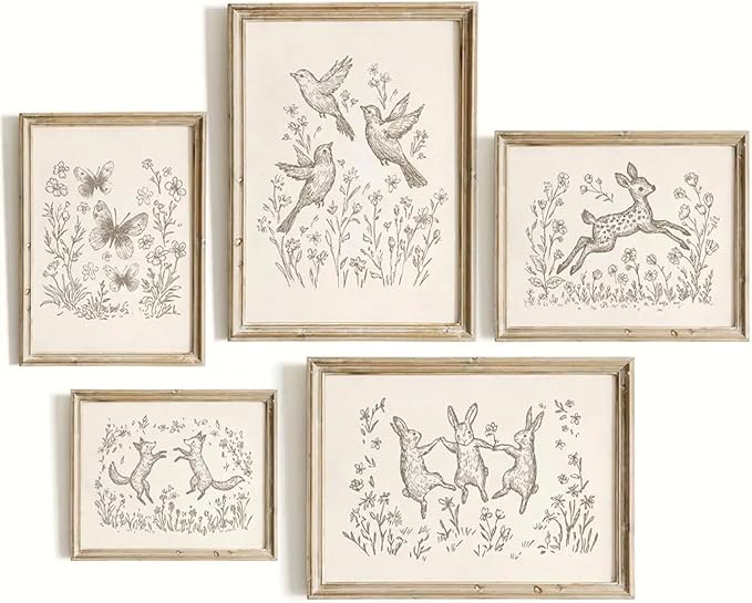 Nursery Woodland Animal Wall Art Baby Boy Canvas Wall Decor Vintage Forest Animal Art Prints Kids Room Poster Cottagecore Deer Fox Pictures Painting Neutral Artwork for Bedroom 12x16x5 Inch Unframed
