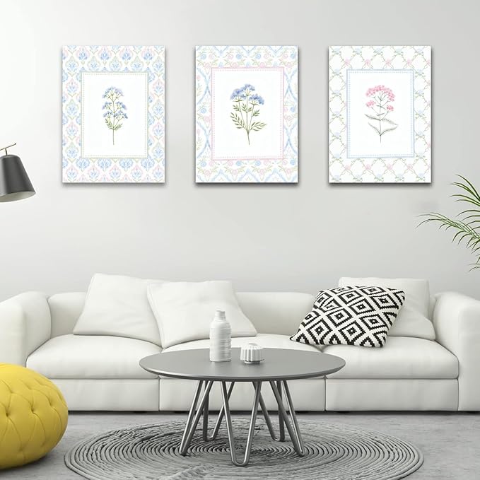 Wildflower Nursery Wall Art Decor Baby Girl Room Canvas Prints Pastel Floral Wall Art Botanical Flower Pictures Pink Blue Wildflower Painting Artwork for Baby Nursery, Kids Room, or Girls Bedroom, Boho Nursery Wall Decor12x Inch Framed