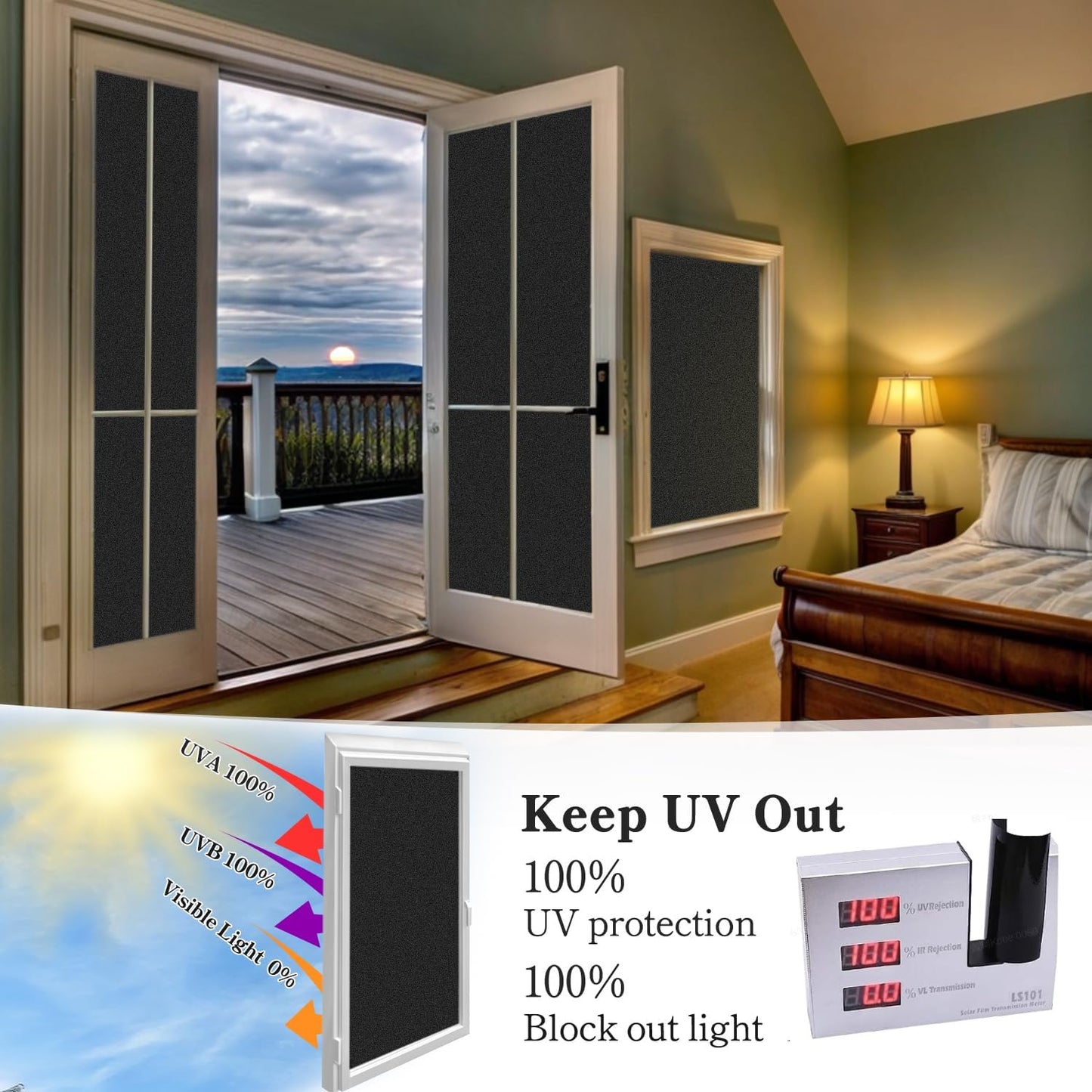DUOFIRE Blackout Window Film Completely Light Blocking Privacy Window Film Room Darkening Frosted Tint Films for Day Sleep, Non Adhesive Static Cling Films DT-C009 (11.8x78.7Inch)