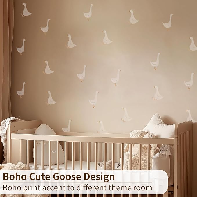32 Pcs Boho Nursery Animal Wall Decals Peel and Stick, PVC Watercolor Animals Wall Stickers, Cute Wall Art Decor Decal for Kids Bedroom Playroom Baby Room Classroom, Little Silly Goose