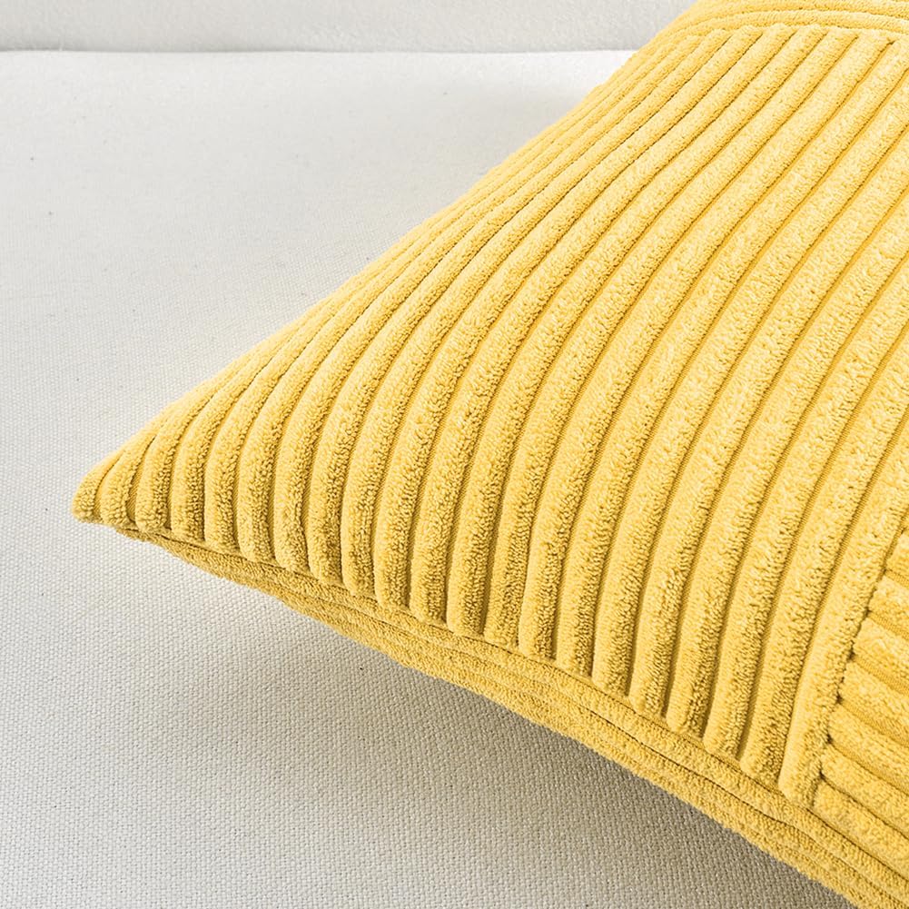 Fancy Homi 2 Packs Yellow Euro Decorative Throw Pillow Covers 26x26 Inch for Couch Bed Sofa, Rustic Farmhouse Boho Home Decor, Soft Corss Corduroy Patchwork Textured Square Cushion Case 66x66 cm