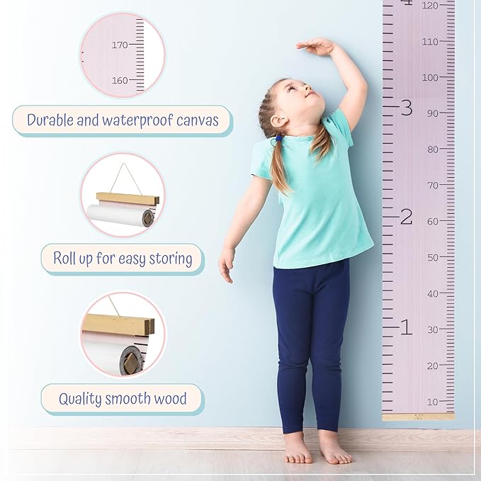 Growth Chart for Wall - Height Chart for Toddlers (79” x 7.9”) - Canvas Kids Tape Measure Chart - Growth Chart for Kids w/Wood Frame Panel - Neutral Height Measurement for W