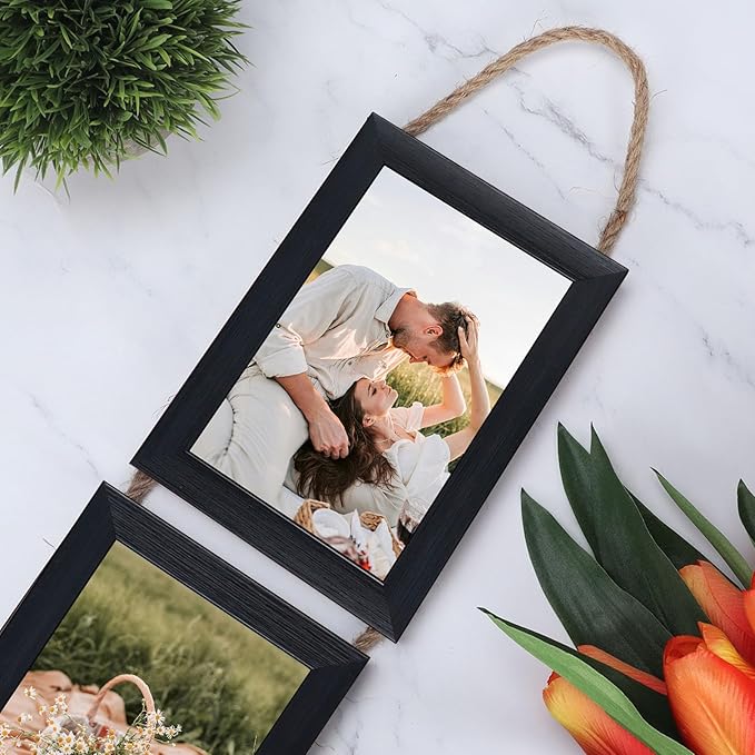 QUTREY 4x6 Picture Frames Collage Black, 3 Openings 4 x 6 Vertical Hanging Photo Frames Display 4 by 6 inch Pictures for Wall Decor