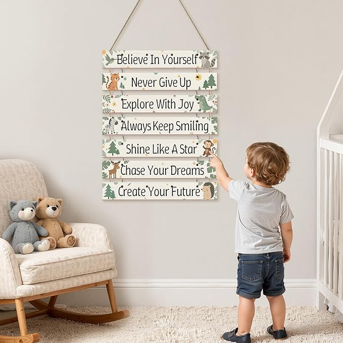FIOBEE Girls Room Décor for Teen Girls Boys with LED Light Wall Decor for Bedroom Motivational Inspirational Wall Art Girl Room Decoration for Kids Studyroom, 8 Kinds of Lights, Green Forest