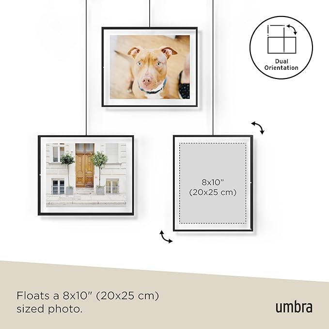 Umbra Exhibit Picture Frame Gallery Set, Adjustable Wall Collage Displays Three 8"x10" Photos, Set of 3, Black