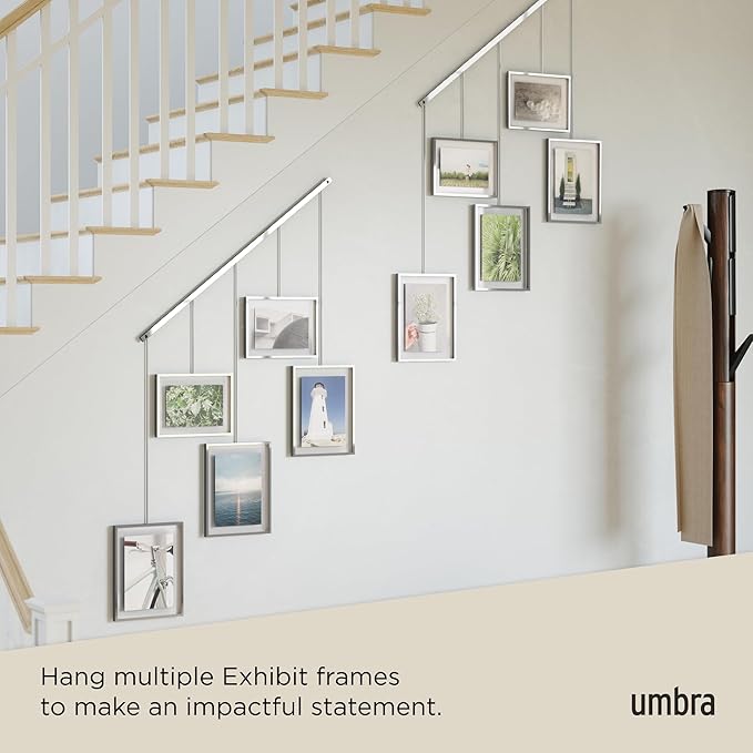 Umbra Exhibit Picture Frame Gallery Set, Adjustable Wall Collage Displays Five Photos (Two 4x6 and Three 5x7), Set of 5, Chrome