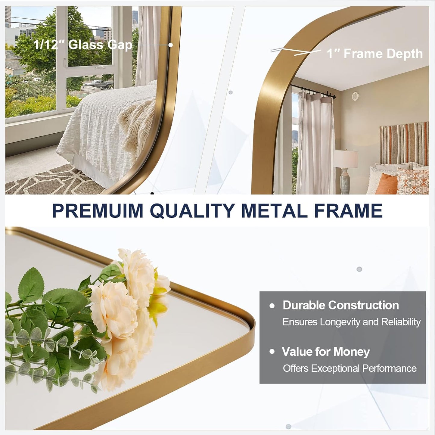 ANDY STAR 30x40” Gold Bathroom Mirror, Oblong Brass Mirror with Stainless Steel Metal Frame, Brushed Gold Oval Vanity Mirror for Over Sink, Modern Anti Rust Wall Mounted