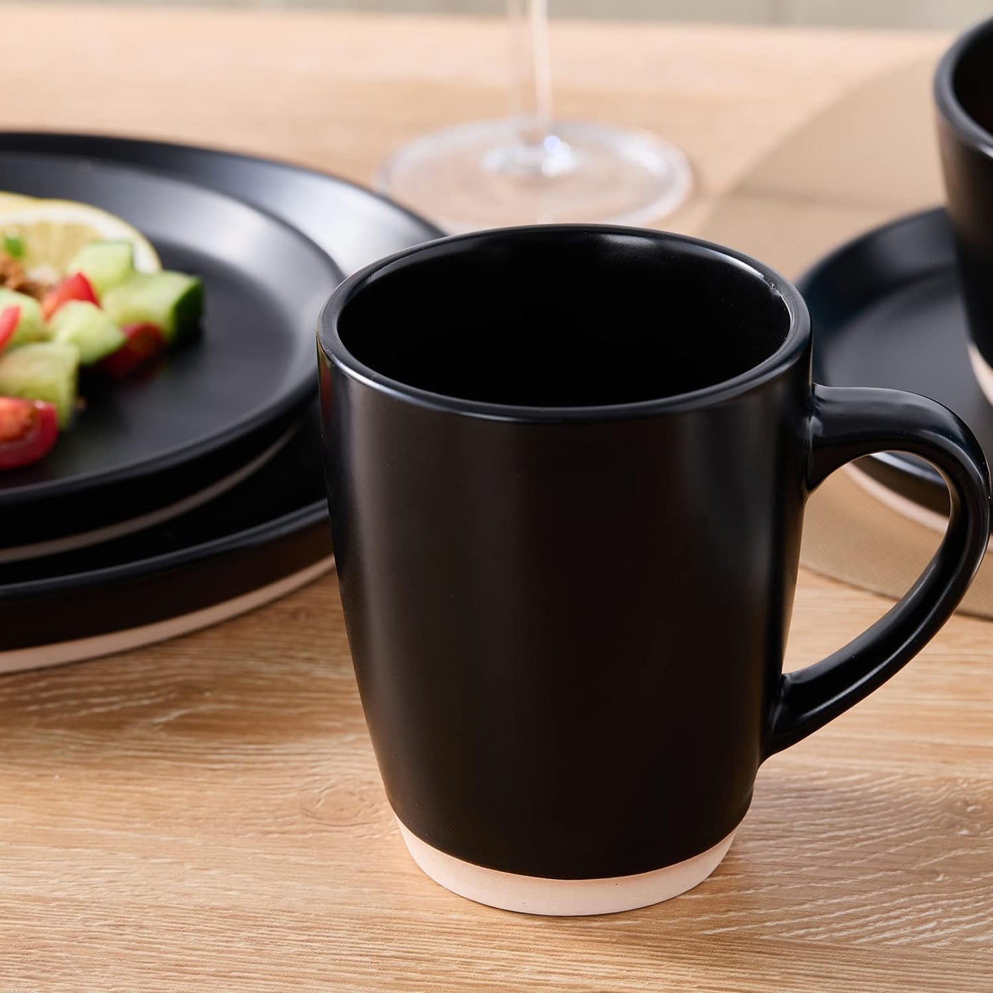 Stone Lain Jules Modern Stoneware 32-Piece Round Black Dinnerware Set, Plates and Bowls Sets, Dish Set for 8, Black