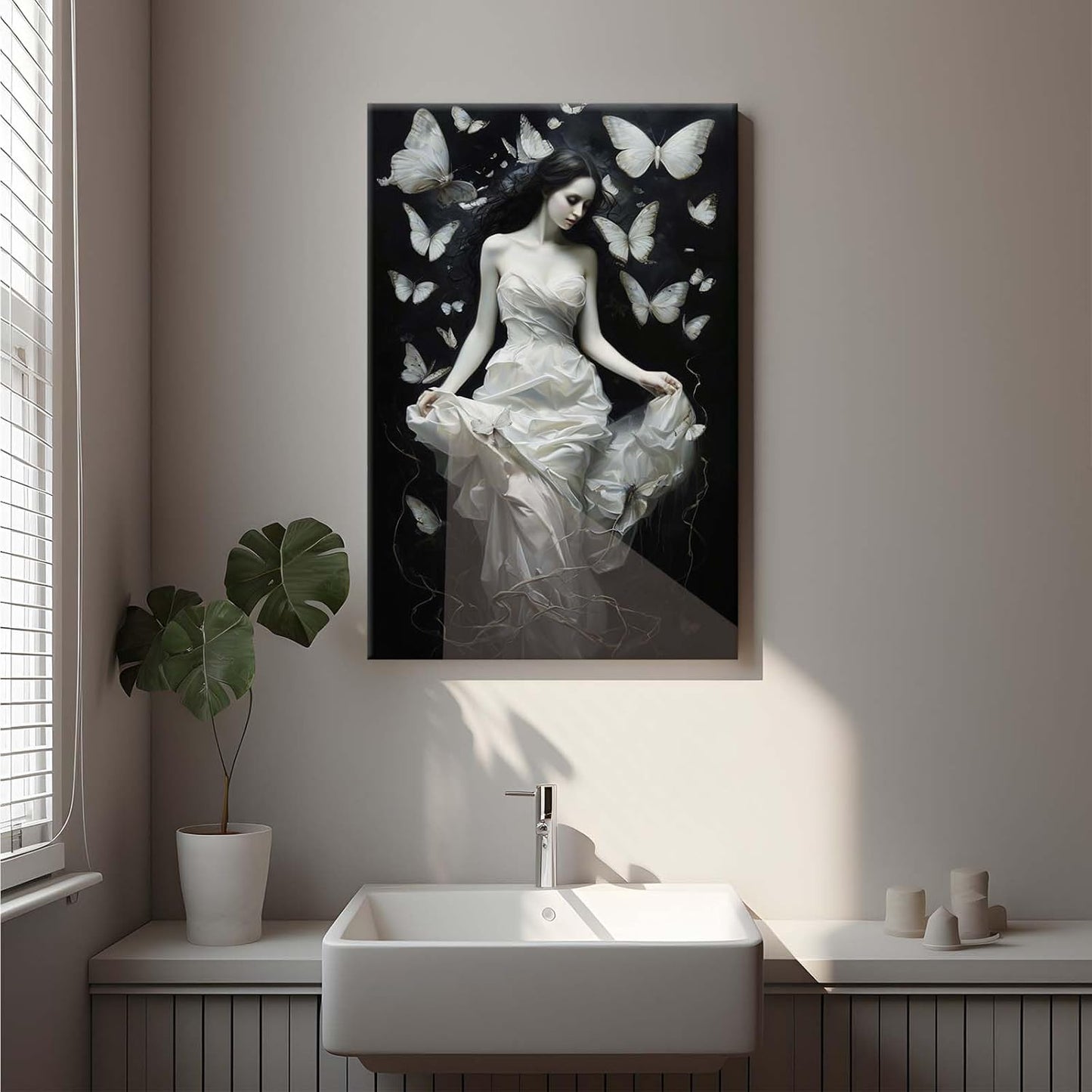 JFHCQJPK Vintage Gothic Feminine Canvas Wall Art Print Butterfly Poster Moody Preppy Wall Art Dark College Decor for Home Bedroom24x36in Frameless