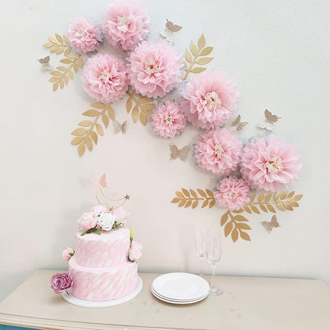 Mybbshower Paper Flower Decorations for Wall Backdrop Girld Nursery Wall Decor Wedding Bridal Shower Rooms Pink Grey Sizes 11" 9" 7" Pack of9