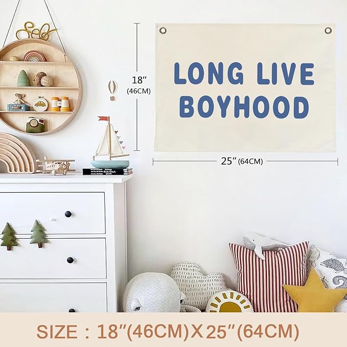 Canvas Banner Hanging Flag Banner for Nursery and Playroom Wall Décor for Kids Trendy Room Décor for Boys and Girls (Boyhood-blue)