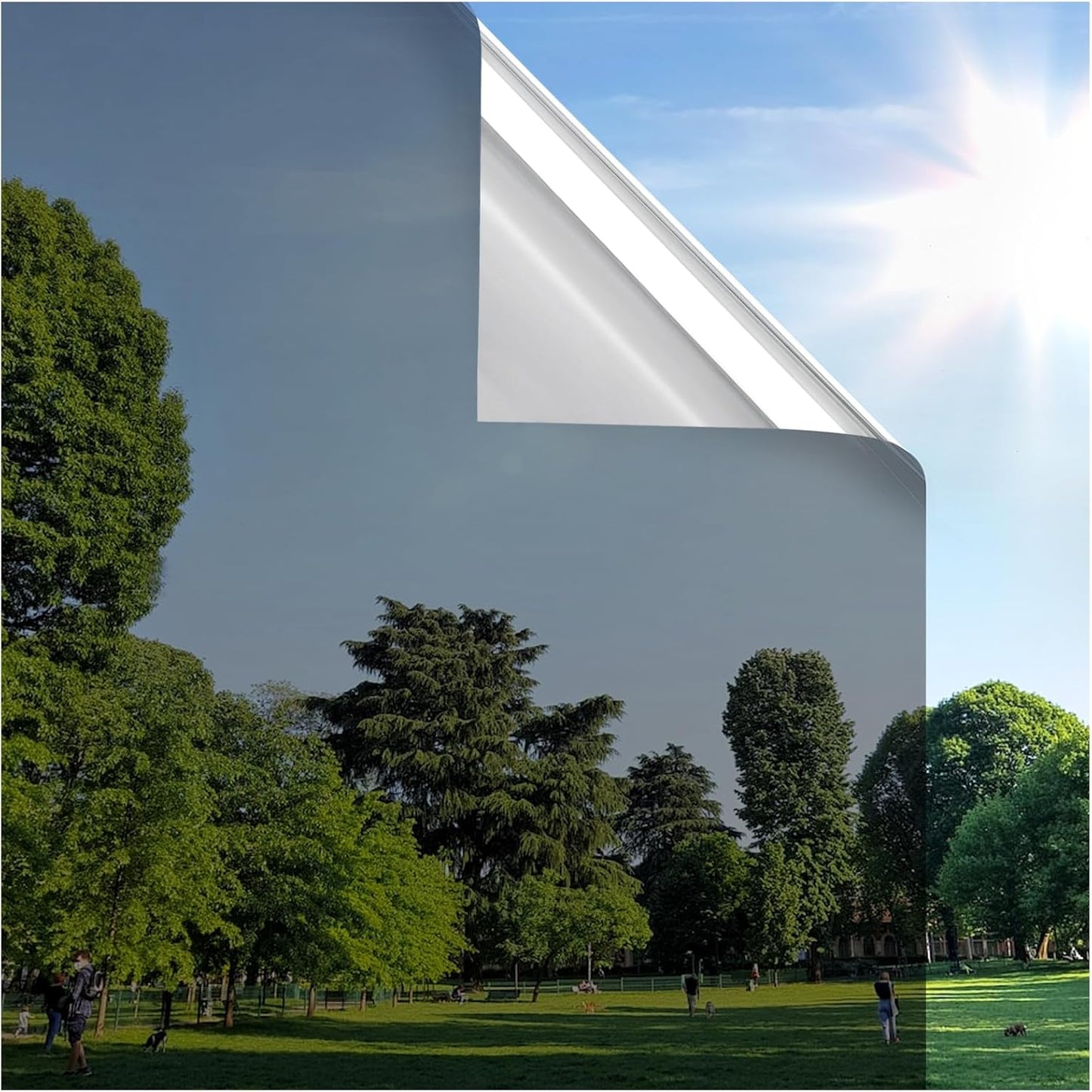 rabbitgoo Window Privacy Film One Way Window Tint for Home, Removable Reflective Heat Sun Blocking Anti UV Glass Door Covering, Mirror Tinting Film House Office, 23.6 in X 9.8 Feet, Black Silver
