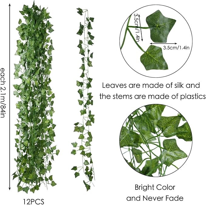 Fake Vines for Room Decor(24Pack168Ft) Aesthetic Artificial Plant Ivy Leaves Hanging Greenery Garlands for Home Bedroom Wall Wedding Christmas Party Office patio Indoor, Outdoor Garden Décor