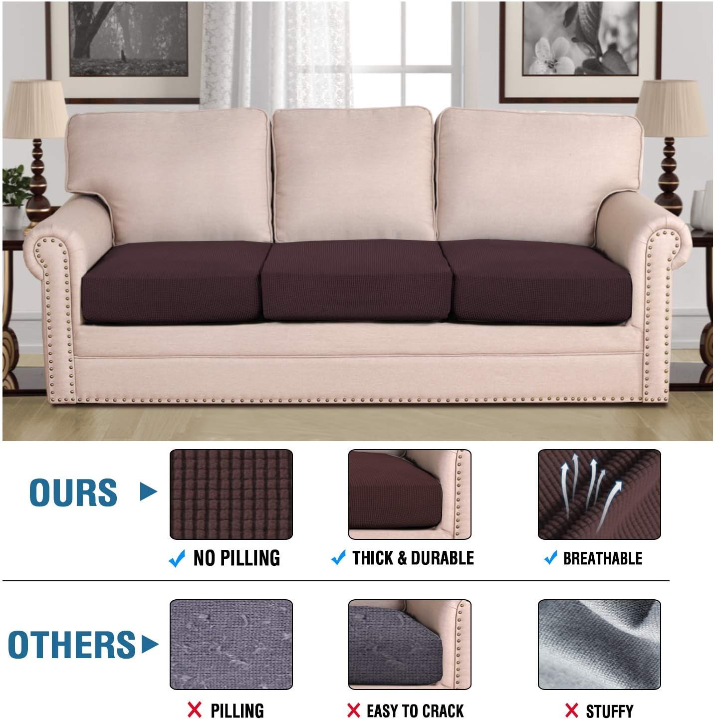 H.VERSAILTEX Super Stretch Stylish Cushions Covers/Furniture Cover Spandex Jacquard Small Checked Pattern Super Soft Slipcover Washable Individual