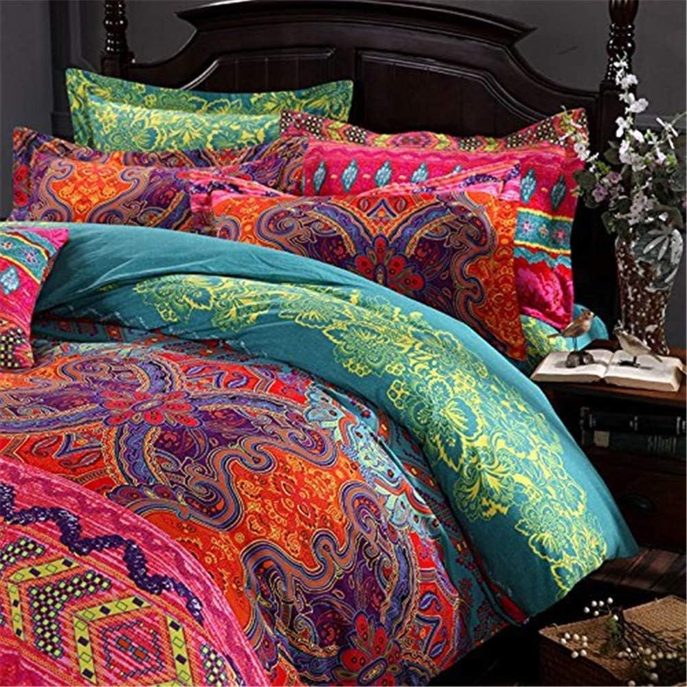 ABREEZE 3Pcs Bohemia Retro Bedding Ethnic Vintage Floral Duvet Cover Boho Bedding 100% Brushed Cotton Bedding Sets Damask Paisley Coloful Mandala Down Comforter Cover,Twin