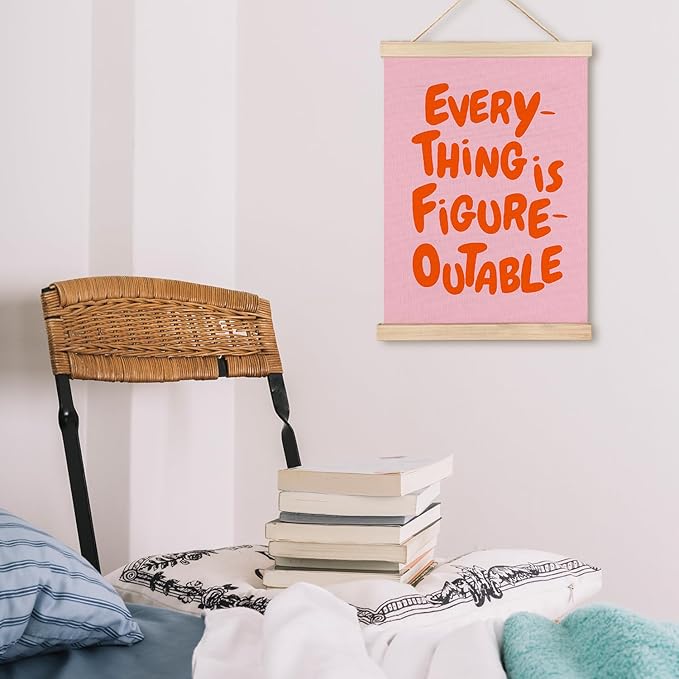 LZYRF Preppy Pink and Orange Everything Is Figureoutable Inspirational Wall Art Poster Framed, Positive Affirmations Canvas Prints Wall Decor for Home Office Classroom, 12x16 Inch