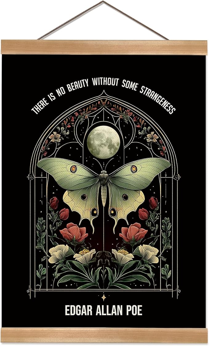 ZTGDA Gothic Butterfly Moon Wall Art Decor,Edgar Allan Poe Wall Painting Abstract Poster with Solid Wood Frame, Gothic Wall Decor,Butterflys Floral Poster for Bedroom, Office (Butterfly)