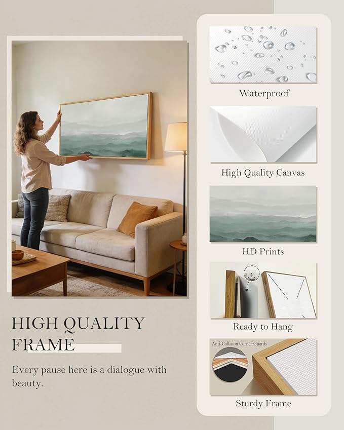 SHENIFY Vintage Landscape Framed Wall Art Foggy Mountain Farmhouse Decor Retro Wilderness Illustrations Decorative for Hallway Bedroom Living Room Dining Room - 30x60in Natural Framed