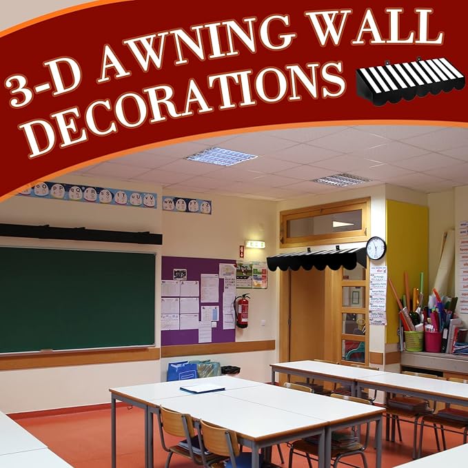 Tallew 4 Pcs 3D Circus Awning Wall Decoration Carnival Awning for Halloween Carnival Theme Party Classroom Decorations(Black and White)