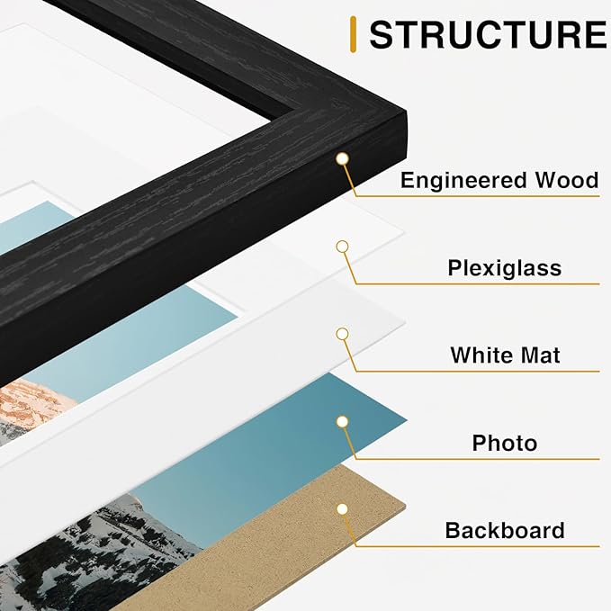 Vittanly 12 Pack Picture Frames Collage Wall Decor for Mounting or Tabletop Display, Gallery Wall Frame Set for Family, Multi Sizes Including 4pcs 8x10, 4pcs 5x7, 4pcs 4x6, Black & Walnut Brown & Grey