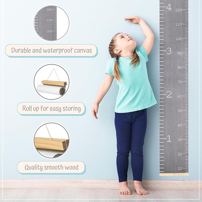 Growth Chart for Wall - Height Chart for Toddlers (79” x 7.9”) - Canvas Kids Tape Measure Chart - Growth Chart for Kids w/Wood Frame Panel - Neutral Color Height Measurement for Wall & Home Décor