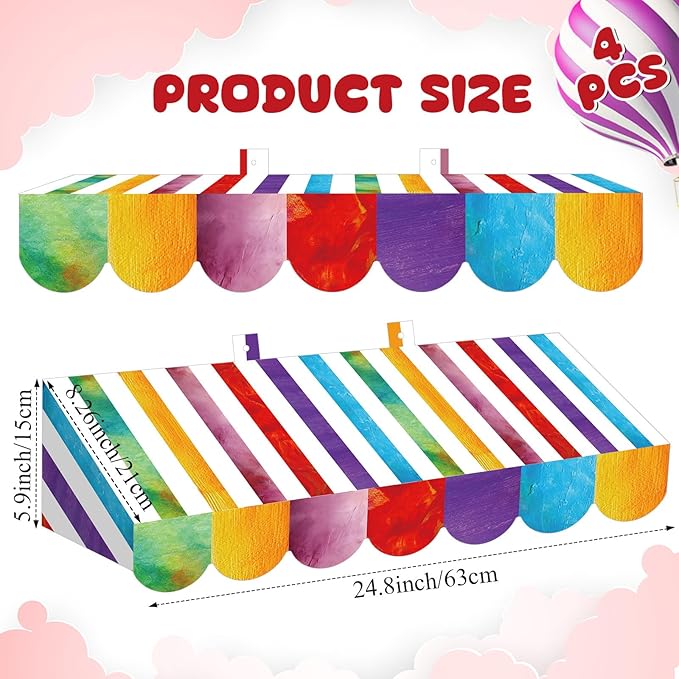 Tallew 4 Pcs 3D Circus Awning Wall Decoration Carnival Awning for Carnival Theme Party Classroom Decorations(Mixed Color and White)