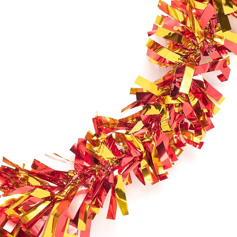 Anderson's Red & Gold Sparkle Glitter Metallic Tinsel Twist for Trailer Or Golf Cart, 4 inches Wide x 25 ft Long, Christmas, Birthday, Patriotic and Holiday Garland Decor for Parties and Parades