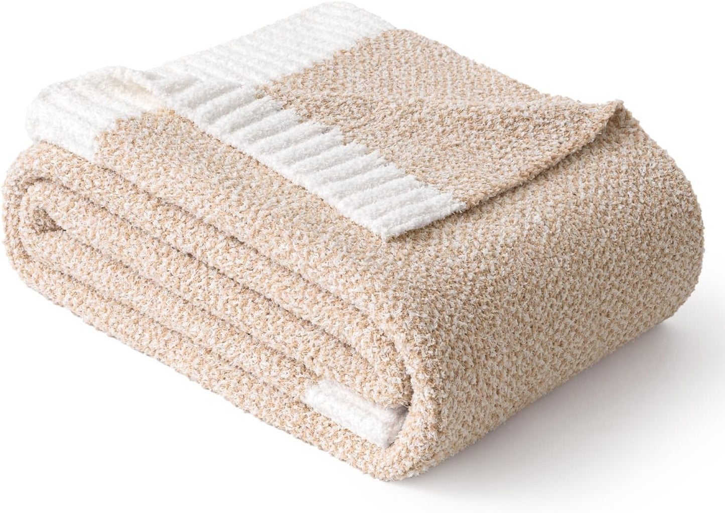 MIULEE Beige Super Soft Throw Blanket for Couch, Cozy Fluffy Warm Throws Knit Blankets for Sofa, Bed, Chair, Living Room, Camping, Picnic, 50 x 60 inch