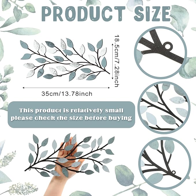 Hotop 2 Pieces Metal Tree Leaf Wall Decor Vine Olive Branch Leaf Wall Art Wrought Iron Scroll Sculptures Above the Bed, Living Room, Outdoor Decoration(Fresh Style,Fresh Color)