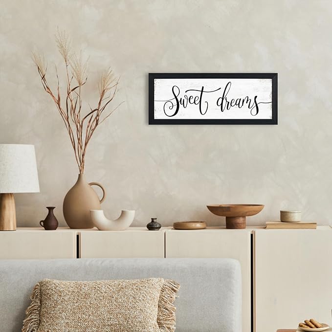 YPY Sweet Dreams Wall Decor Sign: Bedroom Wall Art Above Bed Farmhouse Sign Decorations for Master Guest Room Dormitory Black Frame Hanging