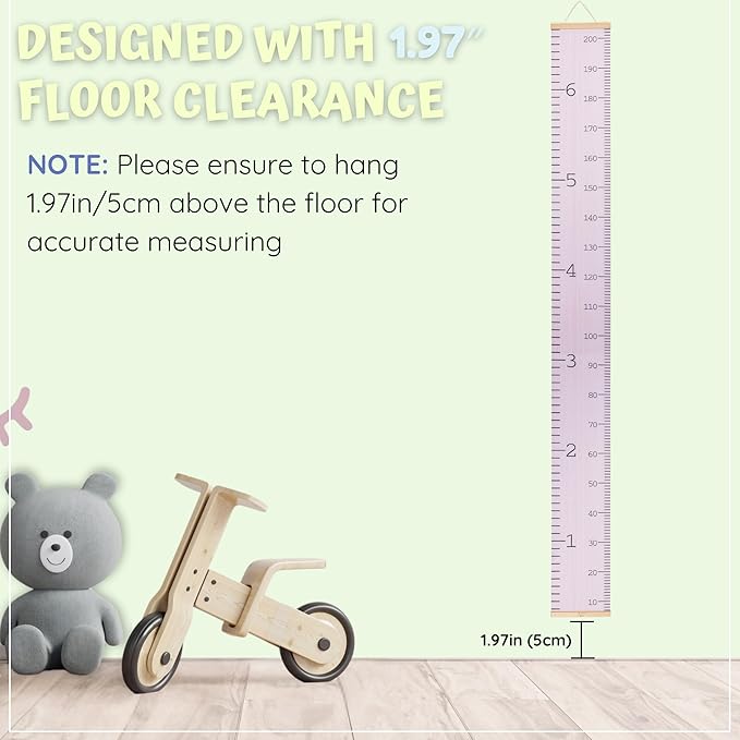 Growth Chart for Wall - Height Chart for Toddlers (79” x 7.9”) - Canvas Kids Tape Measure Chart - Growth Chart for Kids w/Wood Frame Panel - Neutral Height Measurement for W