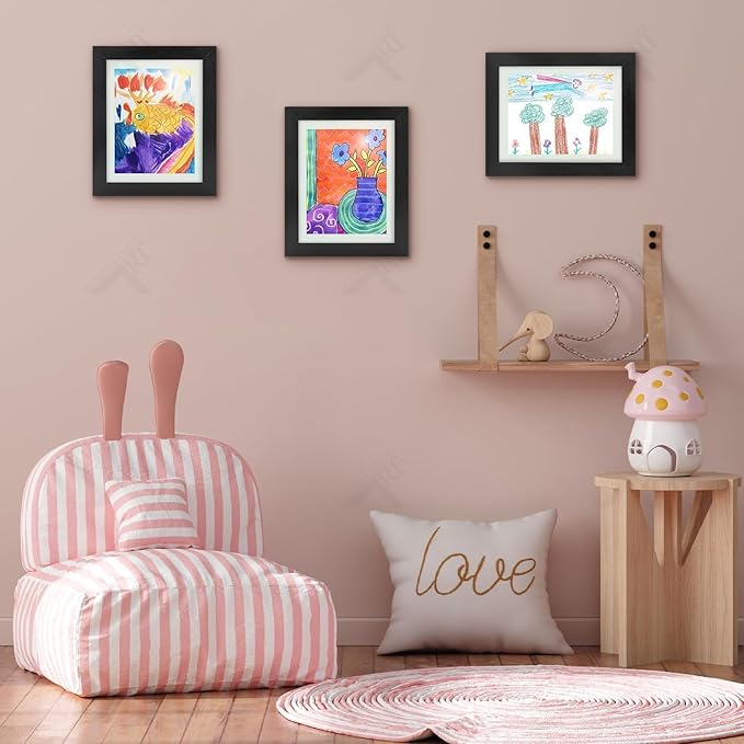 Golden State Art, 8.5x11 Kids Art Frames, Front-Opening Picture Frame Great for Kids Drawings, Artworks, Children Art Projects, Schoolwork, Home or Office (Black, Set of 4)