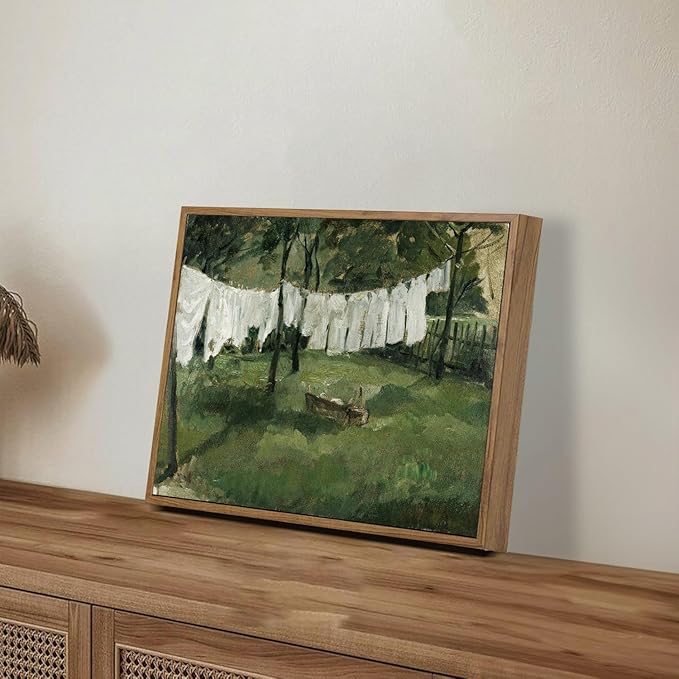 OIQArtOIQ Vintage Landscape Canvas Wall Art Framed Natural Scenery Painting Artwork Prints France Country Wilderness Farmhouse Decor Pictures Kitchen Bedroom Living Room Bathroom