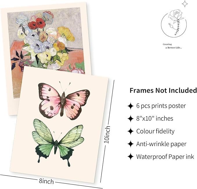 QIAOMICS Wall Art Prints Aesthetic,Flower Market Wall Art Prints for Bedroom,Monet&Van Gogh Poster,Colorful Abstract Girls Room Decor Floral Drawing Posters for Livingroom Decor