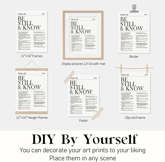 Locomiss Black and White Christian Wall Art Decor, Modern Bible Verse Prints, Minimalist Jesus Scripture Wall Decor, Inspirational Bible Posters for Bedroom Office Living Room, Set of 4 (12x16 Unframed)