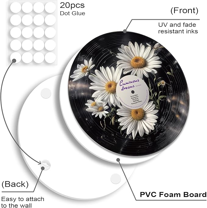 twinklemon 4PCS Vinyl Record Decor 12 Inch Record Decorations for Indie Hippie Room Decor Botanical Wall Art for Room Aesthetic Flower Leaves Records Wall Decor for Music Party Studio Display