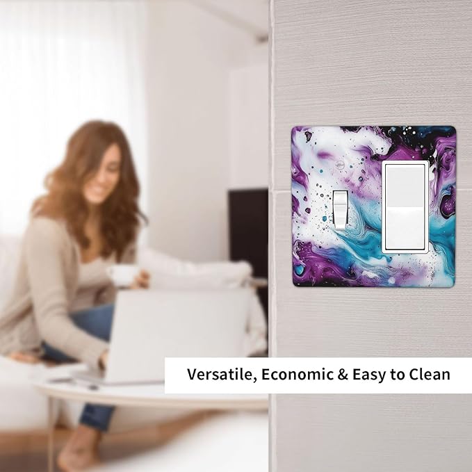 Outlet Covers Purple Blue Swirl Marble Tiles 1 Toggle 1 Rocker Combination Decorative Wall Plate Electrical Switch Plates Light Switch Cover Plate For Bed Room Living Room Decor