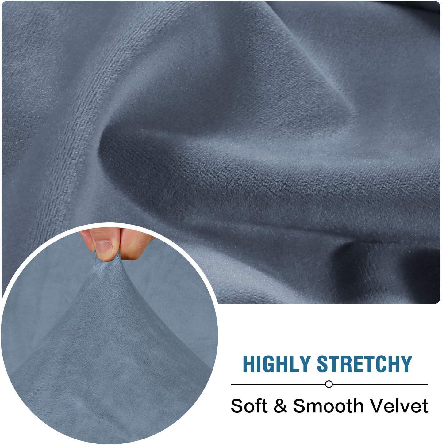 H.VERSAILTEX Velvet Stretch Couch Cushion Cover Plush Cushion Slipcover for Chair Loveseat Sofa Cushion Furniture Protector Seat Cushion Sofa Cover (2 Piece Large Sofa Cushion Covers, Stone Blue)
