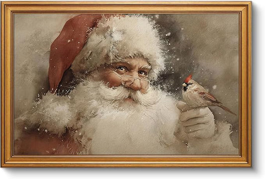 InSimSea Gold Framed Christmas Wall Art, Vintage Canvas Prints Decor, Santa Claus Paintings Large Wall Decor, Rustic Pictures for Winter Xmas Bedroom Holiday Decoration Gifts, 16x24inch