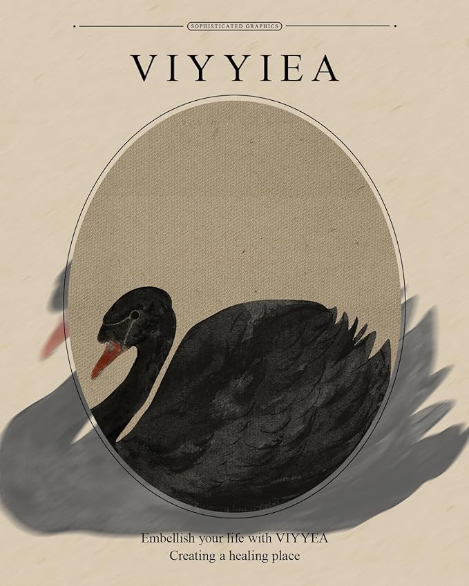 VIYYIEA Gold Framed Black Swan Vintage Canvas Wall Art, Elegant Wildlife Decor for Living Room or Office | Lightweight No Glass Design, Zero-Glare Textured Finish | 13x16 Inch