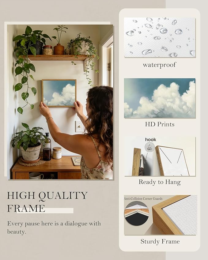 SHENIFY Vintage Framed Wall Art Cloud in Sky Landscape Scenery Rustic Home Decor Retro Decorations for Farmhouse Hallway Bedroom Ready to Hang Wall Artwork - 8x10in Natural Framed