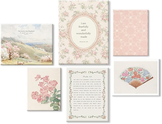 Christian Nursery Wall Art Bible Verse Canvas Wall Decor Girl Floral Wall Art Aesthetic Scripture Pictures Jesus Religious Posters Pink Flower Prints Vintage Artwork for Bedroom 12x16x6 Inch Framed