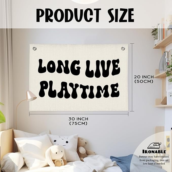 Playroom Decor, Play Room Wall Decor, Long Live Playtime Banner, Boyhood Banner Wall Hanging Banner Flag for Toddler Boy Kids Room Nursery Playroom 20x30