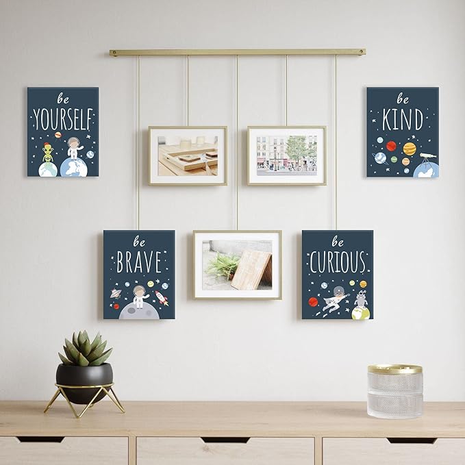CHDITB Frame Outer Space Art Print, Boys Planet Theme Canvas Posters, Set Of 4 (12' x 16') Space Canvas Wall Art For Kids Room Decor, Ready to Hang