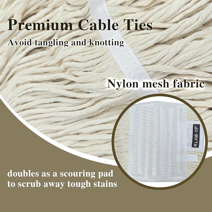 Mop Head Replacement,Commercial Mop Heads,Cotton Washable Industrial Mop Head,6 Inch Heavy Duty Mop Heads,Wet Industrial Cleaning Mop Head for Home,Industrial and Commercial Use Clean（White）