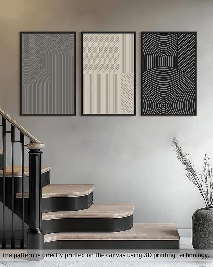 Drsoum Minimalist Abstract Wall Art Framed Modern Boho Neutral Line Wall Decor Mid Century Geometric Artwork Bedroom Living Room 24x36in Black Framed
