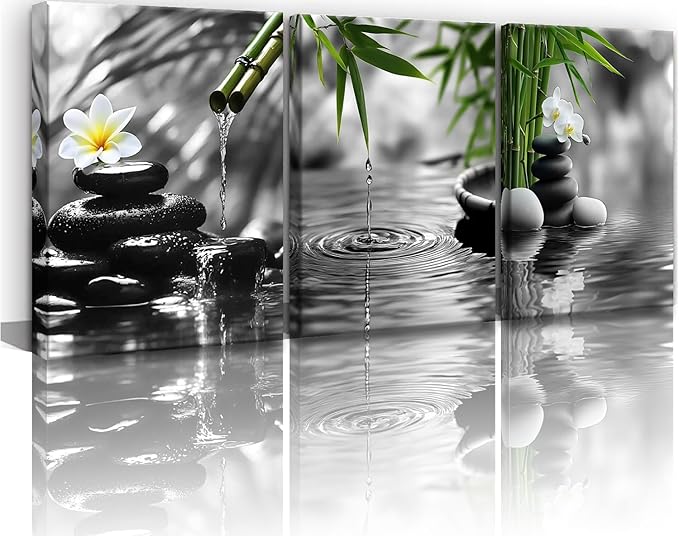 Yxbhhym Black and White Zen Wall Art Poster Gray Prints Green Room Decor Buddha Canvas Pictures Zen Artwork for Spa Living Room Wall Decoration Bathroom Wall Art Bedroom Home Decor Framed