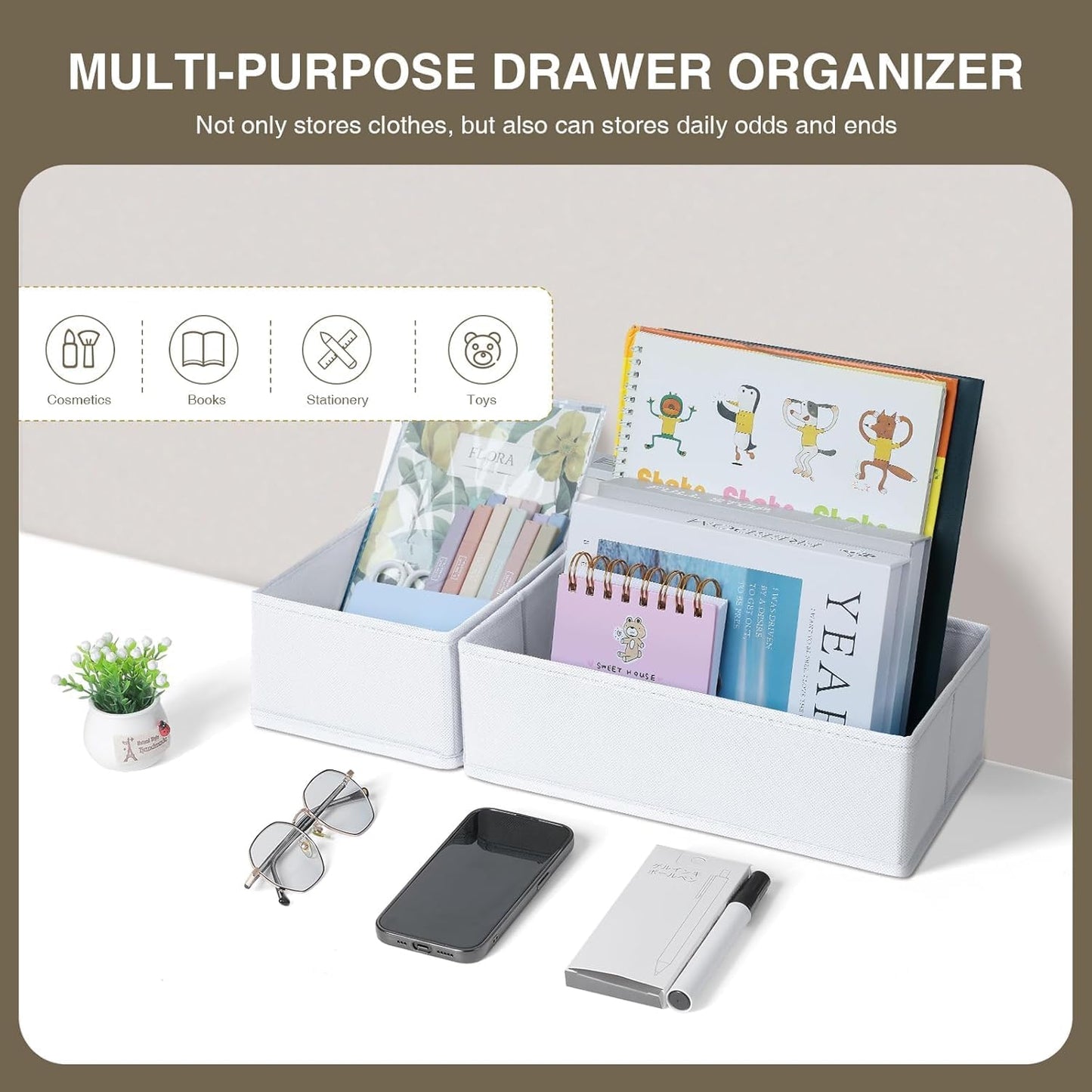 DIMJ Drawer Organizer Clothes 15 Pack - Foldable Baby Organizers and Storage & Dresser Organizer for Bedroom, Closet - Nursery Organization Dresser Dividers for underwear, Sock,Bra, Belt, Tie, White
