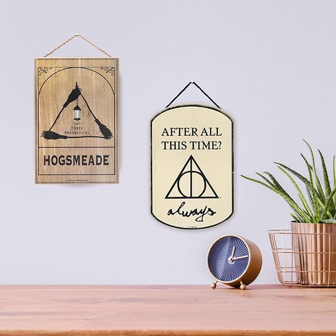 Harry Potter Hogsmeade Hanging Wood Wall Decor With Three Broomsticks Symbol - Fun Harry Potter Sign for Movie Room or Bedroom