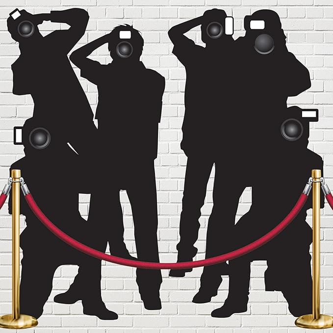 Beistle Paparazzi Cutouts – 4-Count Thin Printed Clear Plastic Hollywood Photographer Wall Backdrop Decorations for Awards Night Parties Celebrity Photo Props and VIP Event Décor, 5'3"